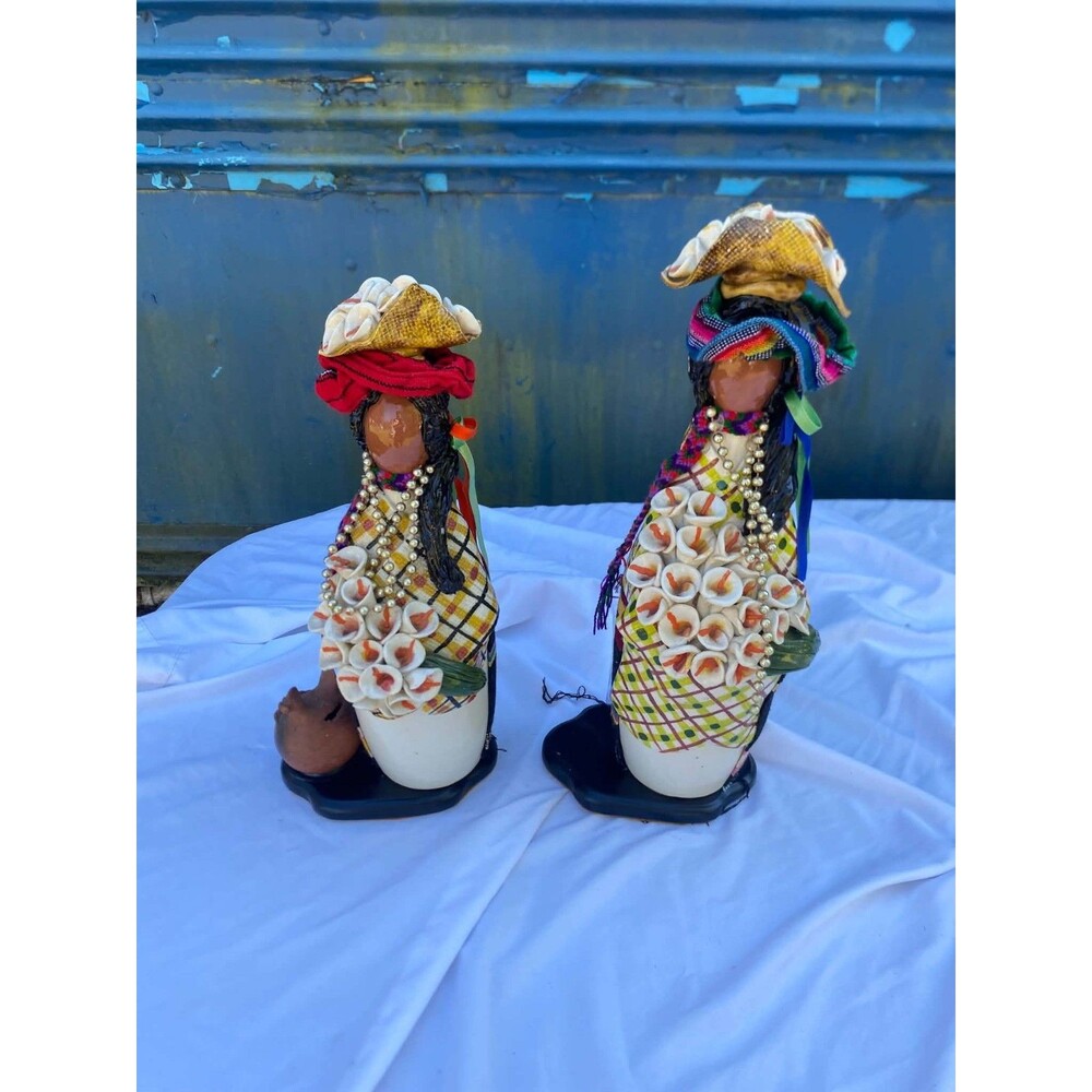 Two Rare Vintage Handmade Artisan Figures In The Shape of Bowling Pins